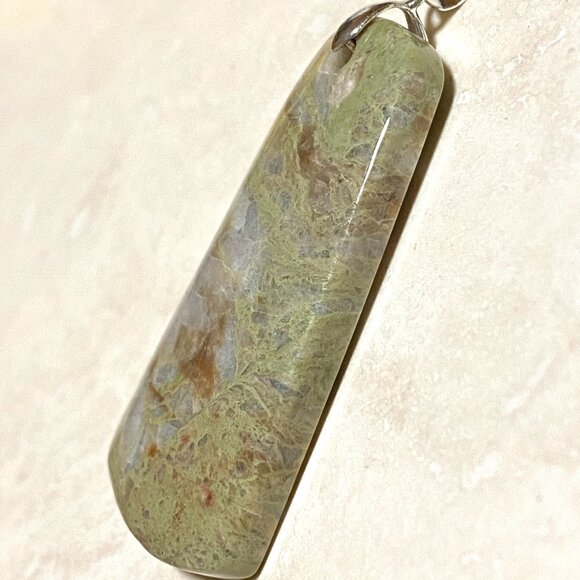 Natural Earthy Gogunjula Jasper Pendant, Large Genuine Green Gemstone Pendant - Picture 4 of 10